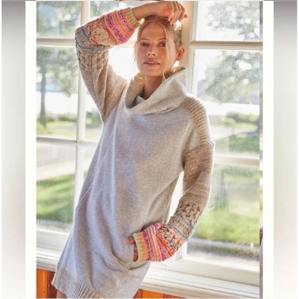 Anthropologie Daily Practice Gray Cowl‎ Neck Tunic Sweatshirt Dress Pockets XS